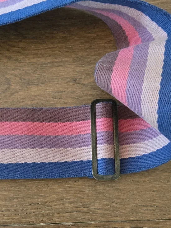 Vintage Brass Buckle Stripe Web Belt in Pink, Purple, Blue - Picture 10 of 10